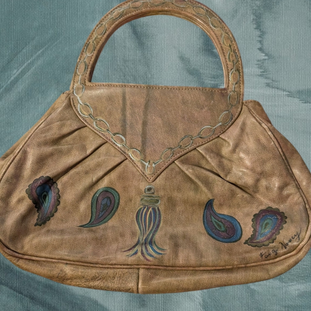 Vintage 1980's Fancy Nancy Art-to-Wear Leather Paisley Top Handle Bag Purse